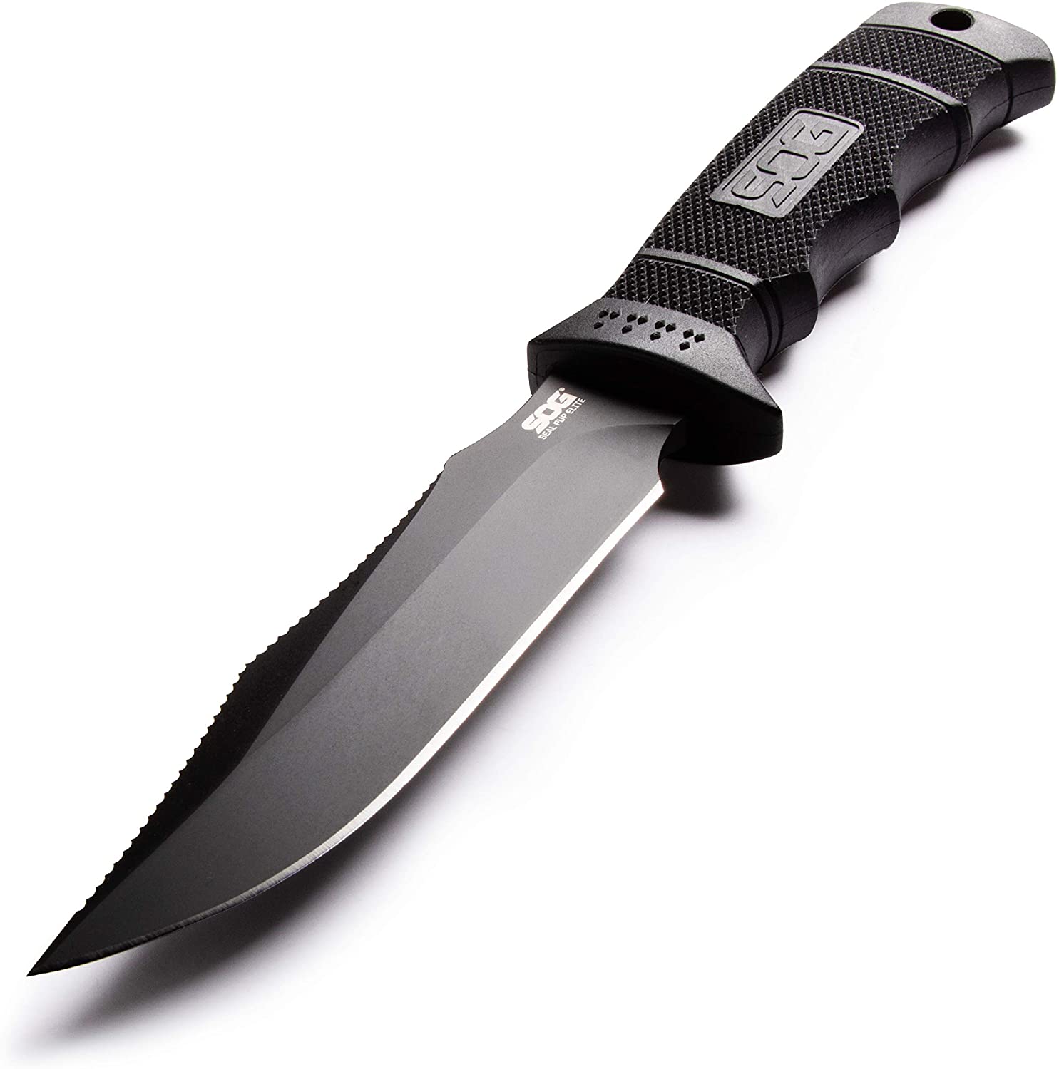 SOG - Seal Pup Elite Fixed Straight Edge Hunting Knife w/ Sheath, Black