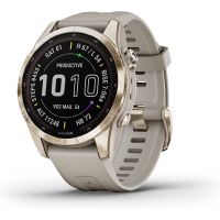 Garmin - Fenix 7S Sapphire Solar Edition, Adventure Bluetooth Touchscreen Smartwatch, Cream Gold Titanium with Light Sand Band